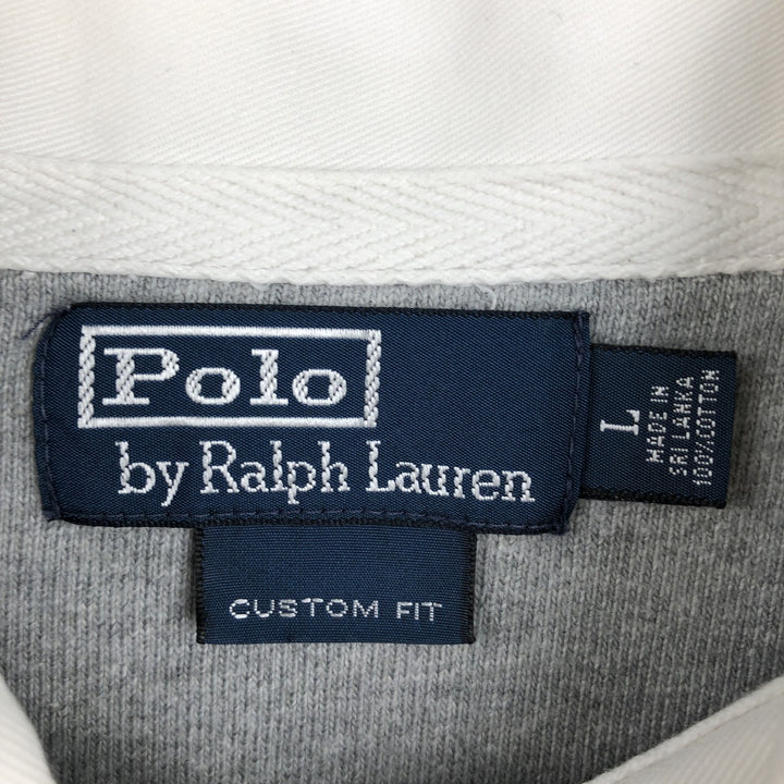 Ralph Lauren POLO by Ralph Lauren CUSTOM FIT Border Pattern Long Sleeve Rugby Shirt Men's L size cotton gray type Vintage Second Hand