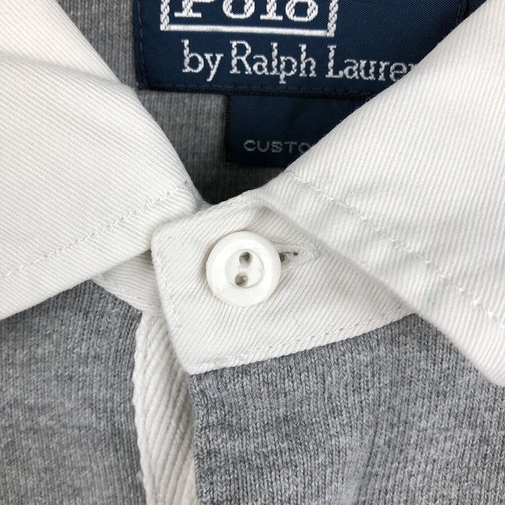 Ralph Lauren POLO by Ralph Lauren CUSTOM FIT Border Pattern Long Sleeve Rugby Shirt Men's L size cotton gray type Vintage Second Hand