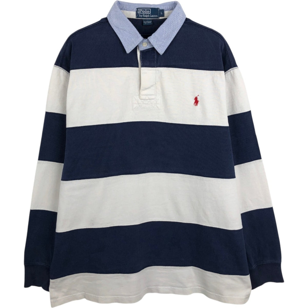 Ralph Lauren POLO by Ralph Lauren Striped Pattern Long Sleeve Rugby Shirt Men's Size L cotton navy blue type Vintage Second Hand