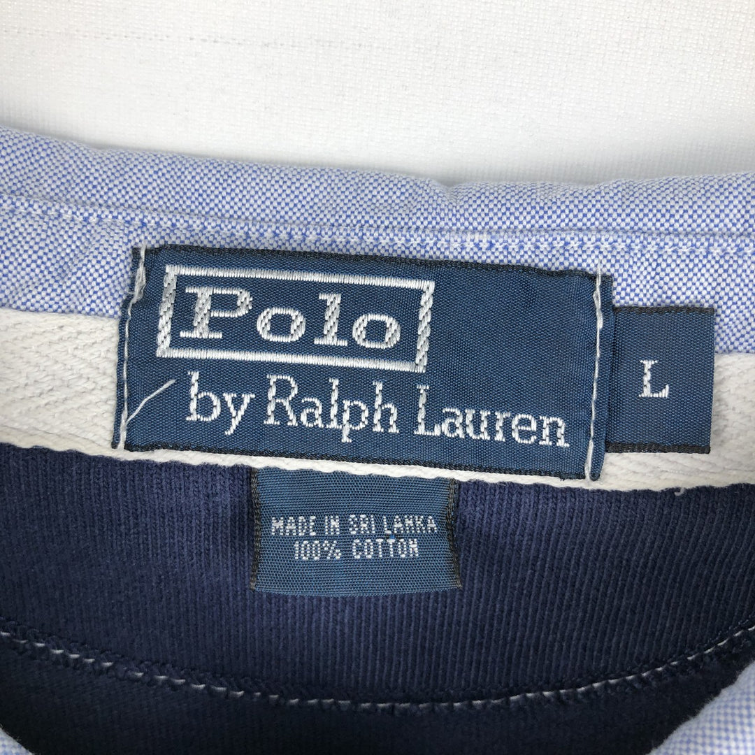 Ralph Lauren POLO by Ralph Lauren Striped Pattern Long Sleeve Rugby Shirt Men's Size L cotton navy blue type Vintage Second Hand