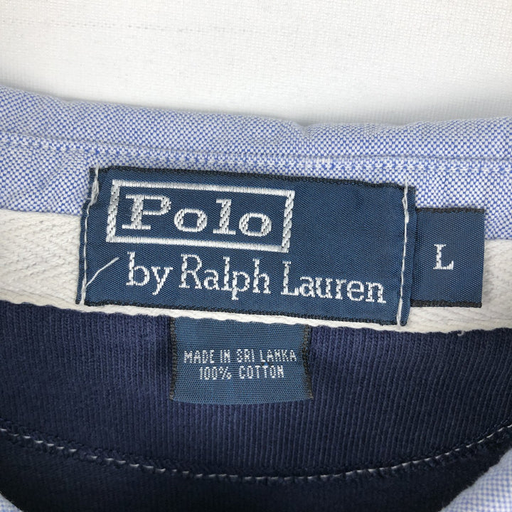 Ralph Lauren POLO by Ralph Lauren Striped Pattern Long Sleeve Rugby Shirt Men's Size L cotton navy blue type Vintage Second Hand