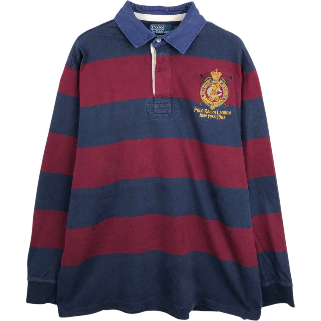 Ralph Lauren POLO by Ralph Lauren Striped Pattern Long Sleeve Rugby Shirt Men's Size L cotton Red type red-purple Vintage Second Hand
