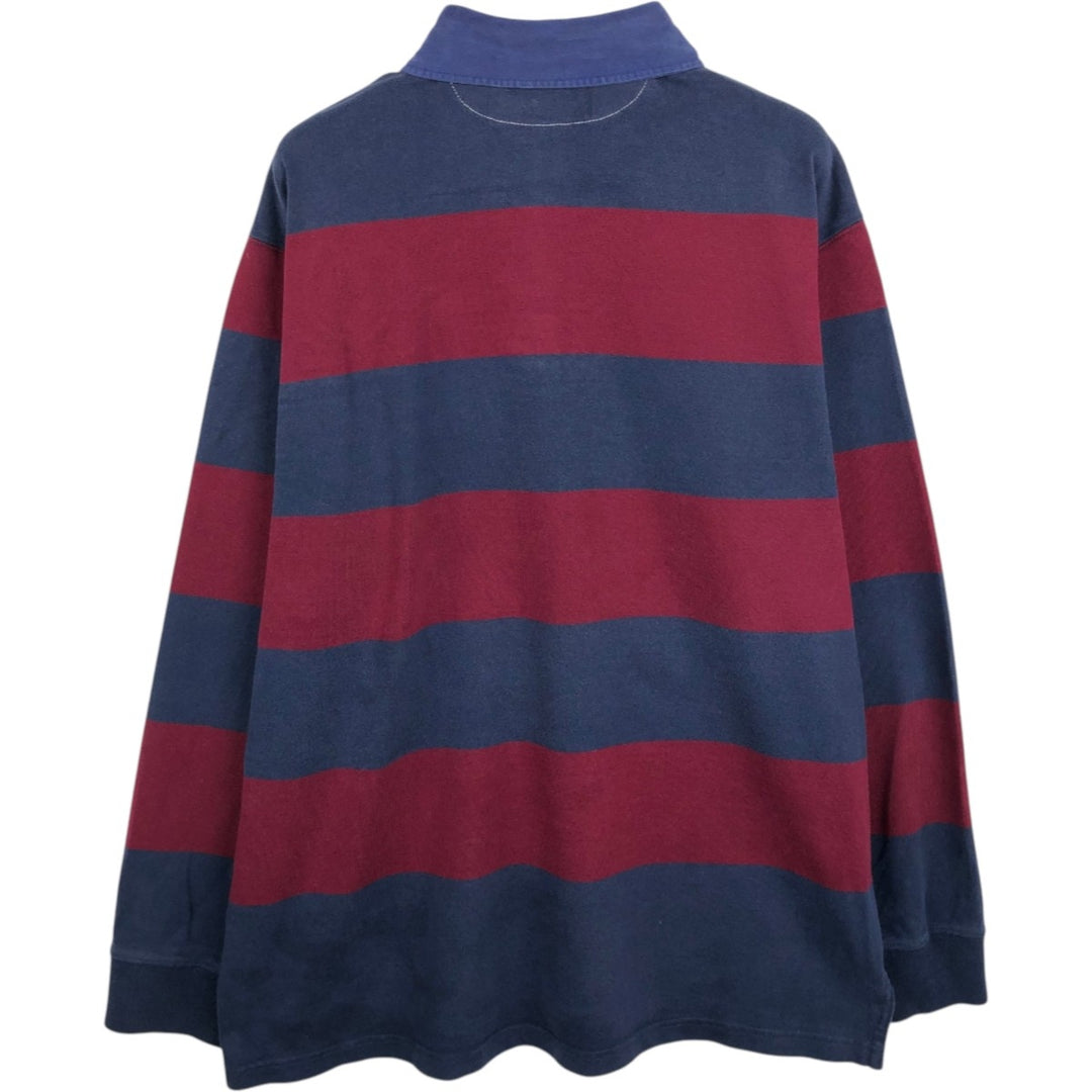 Ralph Lauren POLO by Ralph Lauren Striped Pattern Long Sleeve Rugby Shirt Men's Size L cotton Red type red-purple Vintage Second Hand
