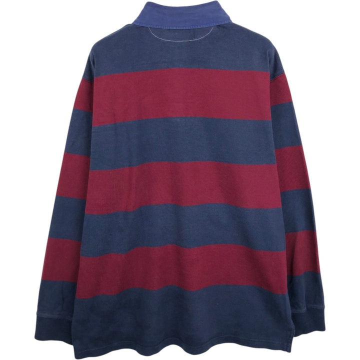 Ralph Lauren POLO by Ralph Lauren Striped Pattern Long Sleeve Rugby Shirt Men's Size L cotton Red type red-purple Vintage Second Hand