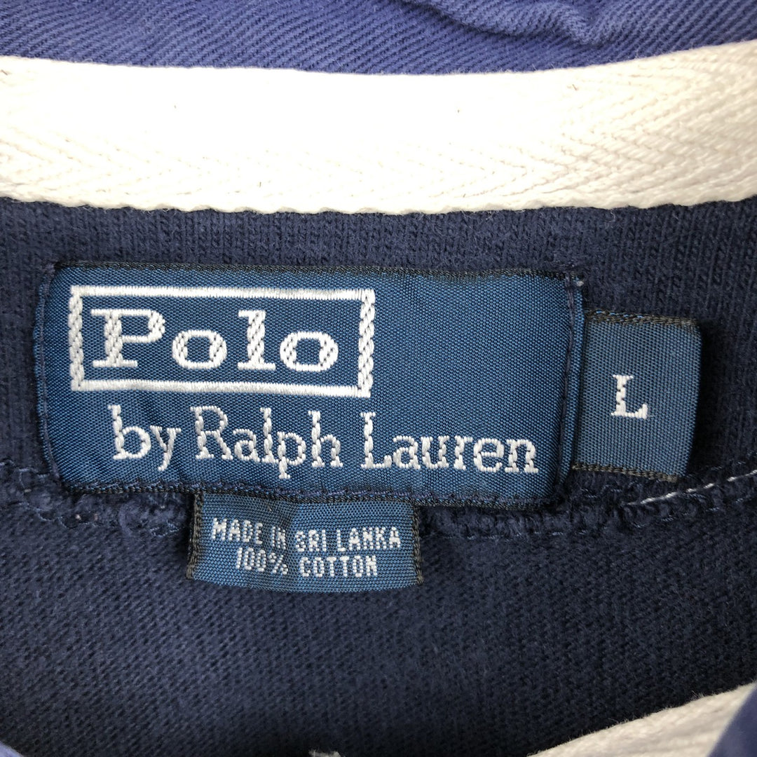 Ralph Lauren POLO by Ralph Lauren Striped Pattern Long Sleeve Rugby Shirt Men's Size L cotton Red type red-purple Vintage Second Hand