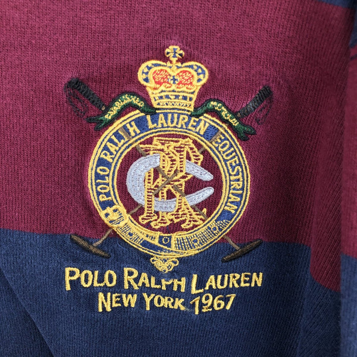Ralph Lauren POLO by Ralph Lauren Striped Pattern Long Sleeve Rugby Shirt Men's Size L cotton Red type red-purple Vintage Second Hand