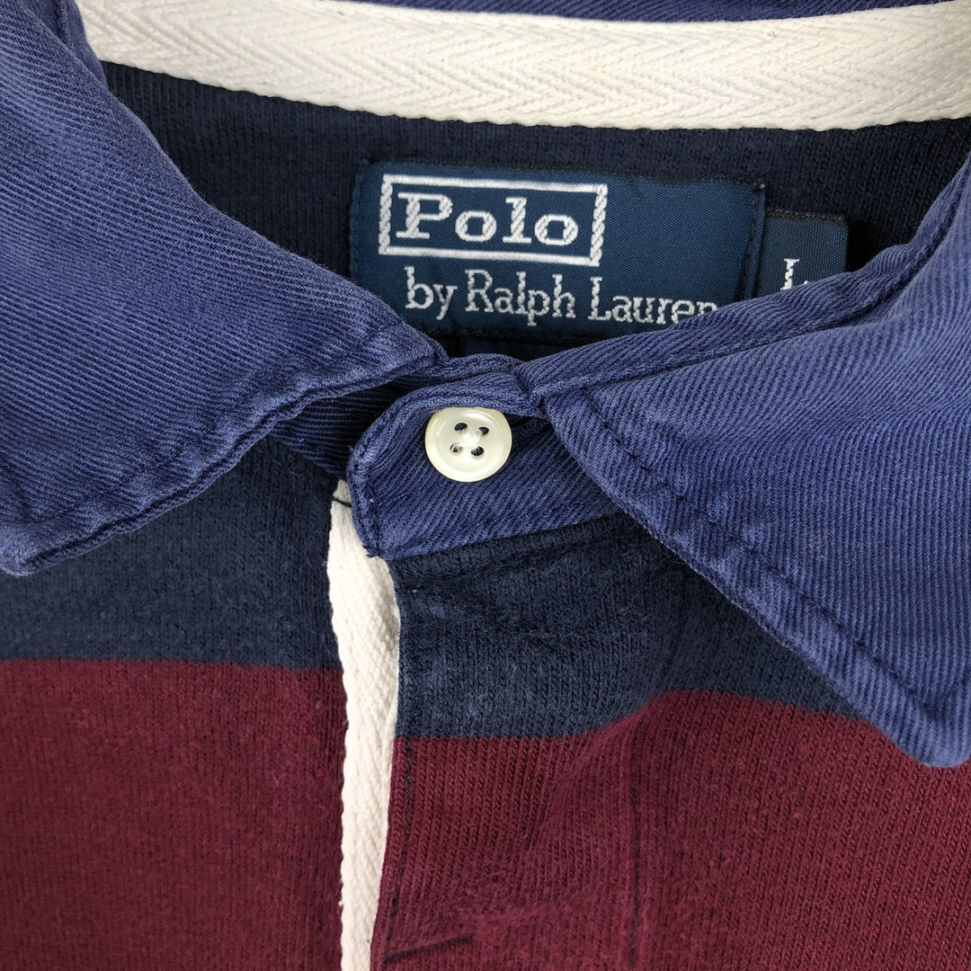 Ralph Lauren POLO by Ralph Lauren Striped Pattern Long Sleeve Rugby Shirt Men's Size L cotton Red type red-purple Vintage Second Hand
