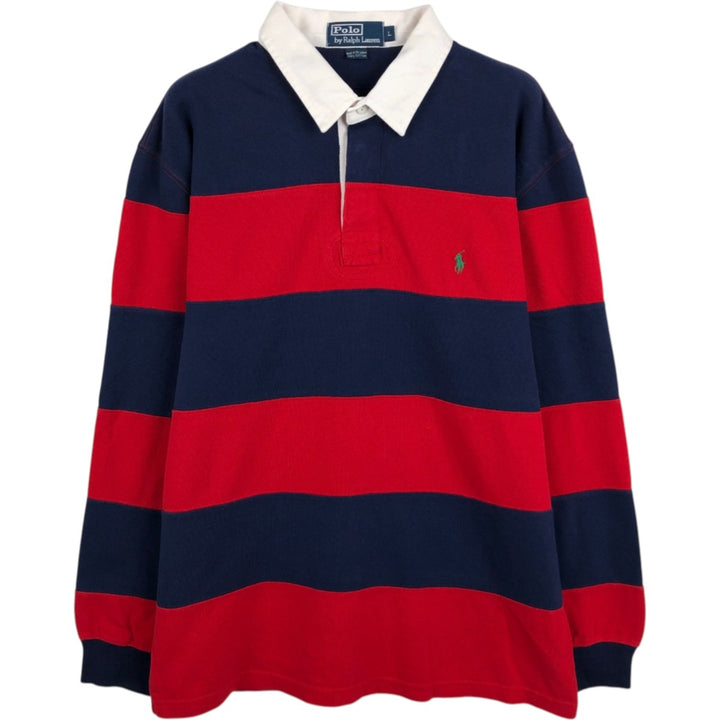 Ralph Lauren POLO by Ralph Lauren Striped Pattern Long Sleeve Rugby Shirt Men's Size L cotton navy blue type Vintage Second Hand