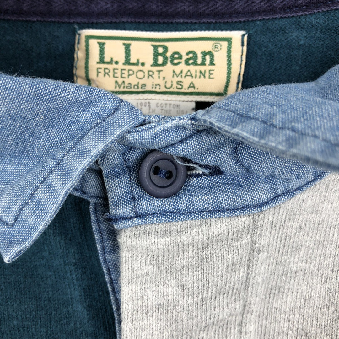 1980'S LLBean Crazy Pattern Long-Sleeve Rugby Shirt, Men's Size L (Equivalent), Vintage cotton gray type Vintage Second Hand