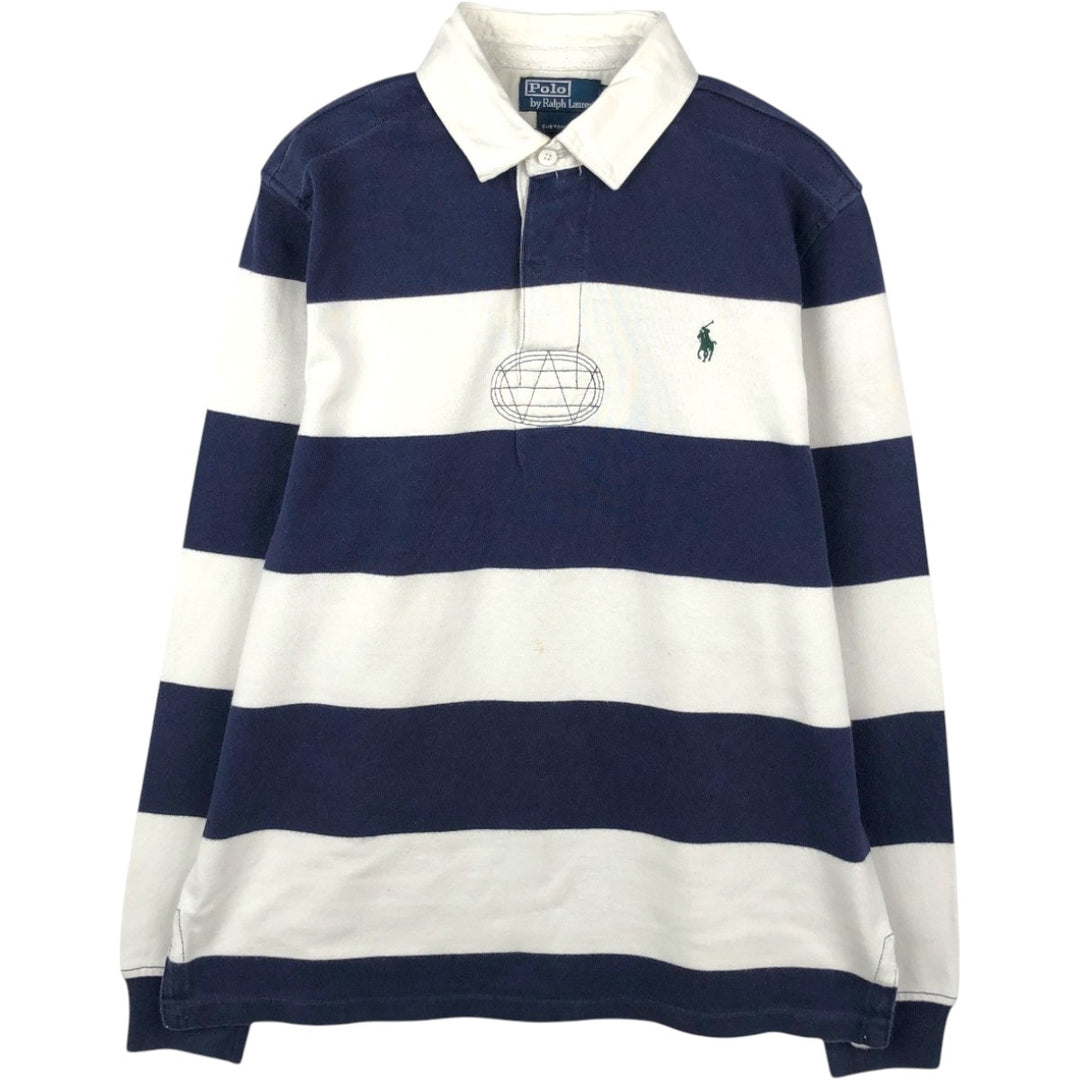 Ralph Lauren POLO by Ralph Lauren CUSTOM FIT Border Pattern Long Sleeve Rugby Shirt Men's M cotton white type Vintage Second Hand