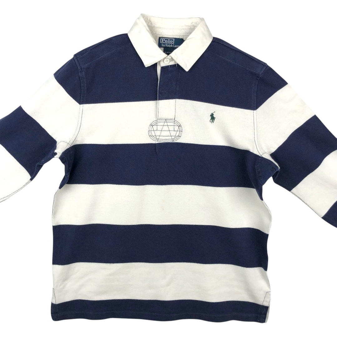 Ralph Lauren POLO by Ralph Lauren CUSTOM FIT Border Pattern Long Sleeve Rugby Shirt Men's M cotton white type Vintage Second Hand