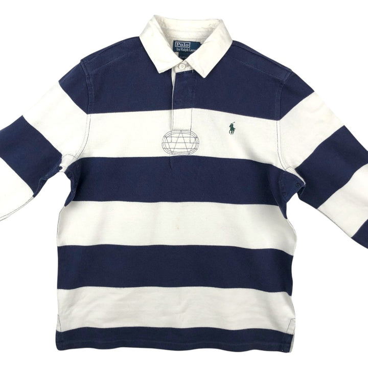Ralph Lauren POLO by Ralph Lauren CUSTOM FIT Border Pattern Long Sleeve Rugby Shirt Men's M cotton white type Vintage Second Hand