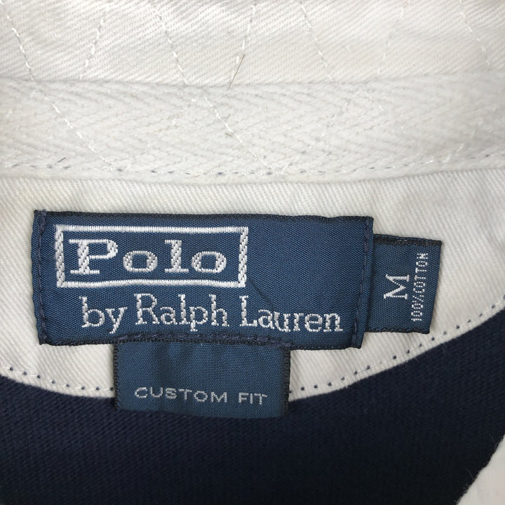 Ralph Lauren POLO by Ralph Lauren CUSTOM FIT Border Pattern Long Sleeve Rugby Shirt Men's M cotton white type Vintage Second Hand