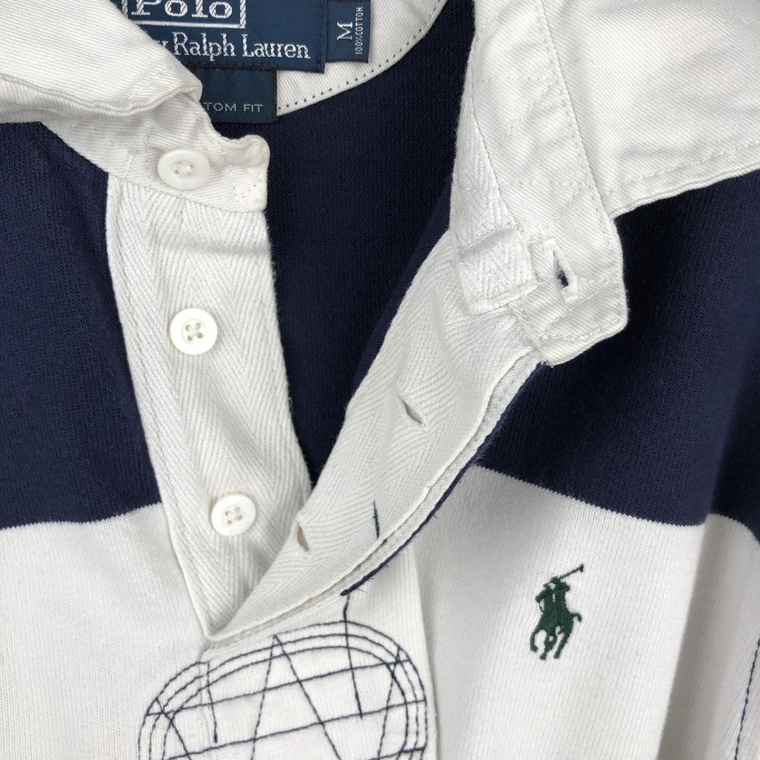 Ralph Lauren POLO by Ralph Lauren CUSTOM FIT Border Pattern Long Sleeve Rugby Shirt Men's M cotton white type Vintage Second Hand