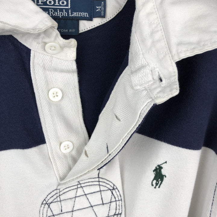 Ralph Lauren POLO by Ralph Lauren CUSTOM FIT Border Pattern Long Sleeve Rugby Shirt Men's M cotton white type Vintage Second Hand