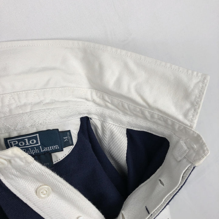 Ralph Lauren POLO by Ralph Lauren CUSTOM FIT Border Pattern Long Sleeve Rugby Shirt Men's M cotton white type Vintage Second Hand