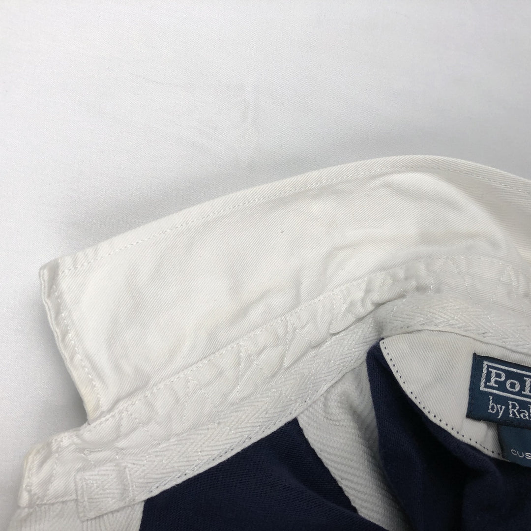Ralph Lauren POLO by Ralph Lauren CUSTOM FIT Border Pattern Long Sleeve Rugby Shirt Men's M cotton white type Vintage Second Hand