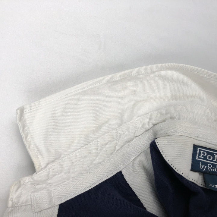 Ralph Lauren POLO by Ralph Lauren CUSTOM FIT Border Pattern Long Sleeve Rugby Shirt Men's M cotton white type Vintage Second Hand