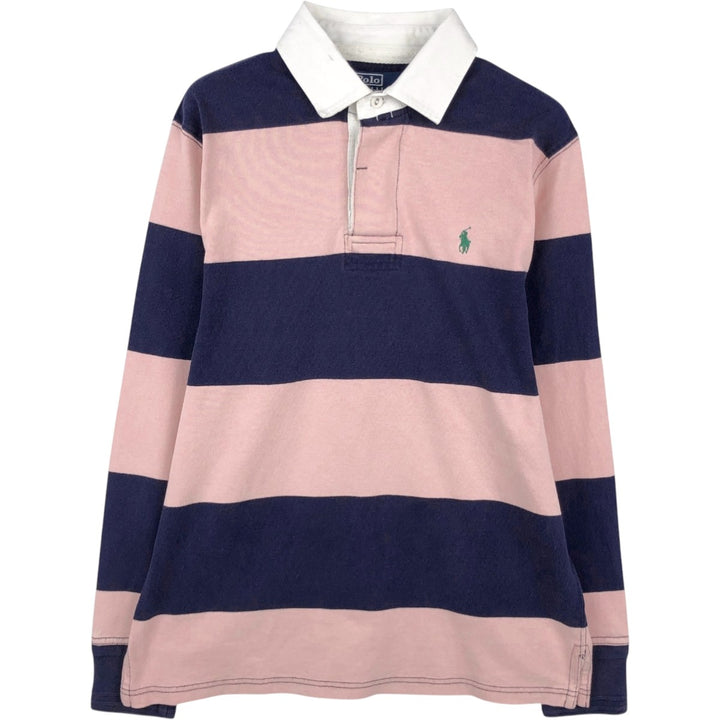 Ralph Lauren POLO by Ralph Lauren CUSTOM FIT Border Pattern Long Sleeve Rugby Shirt Men's M cotton pink type Vintage Second Hand