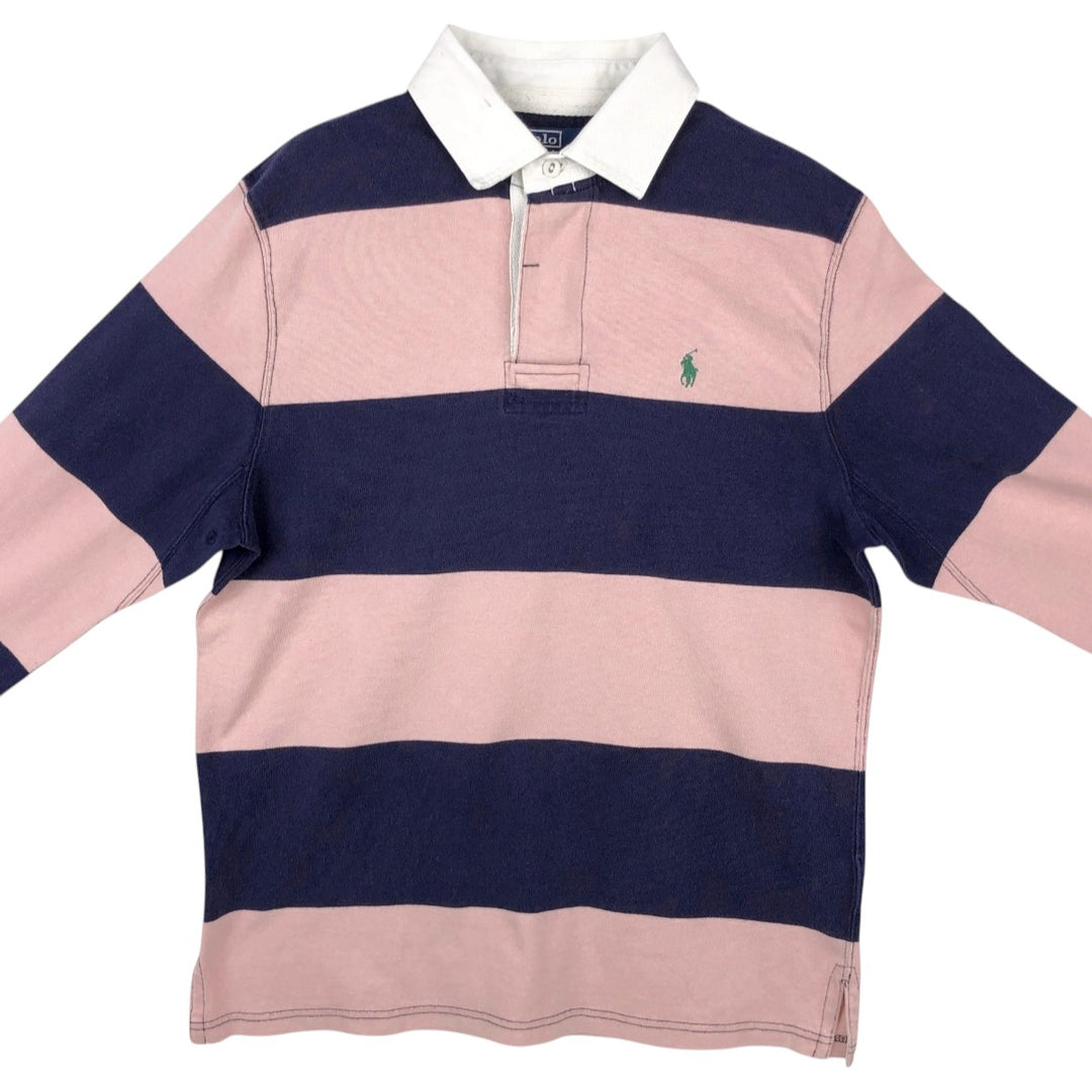 Ralph Lauren POLO by Ralph Lauren CUSTOM FIT Border Pattern Long Sleeve Rugby Shirt Men's M cotton pink type Vintage Second Hand