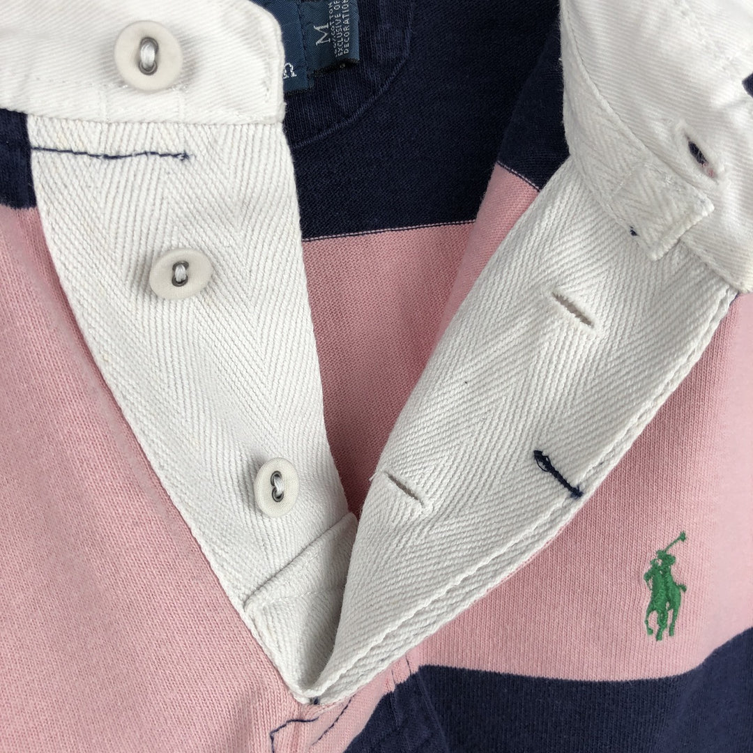 Ralph Lauren POLO by Ralph Lauren CUSTOM FIT Border Pattern Long Sleeve Rugby Shirt Men's M cotton pink type Vintage Second Hand