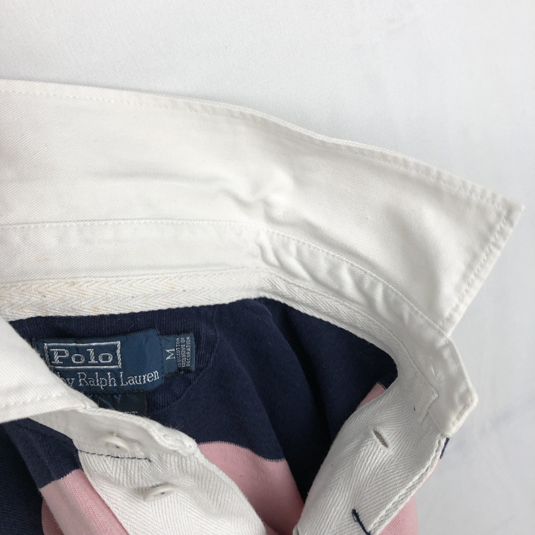 Ralph Lauren POLO by Ralph Lauren CUSTOM FIT Border Pattern Long Sleeve Rugby Shirt Men's M cotton pink type Vintage Second Hand