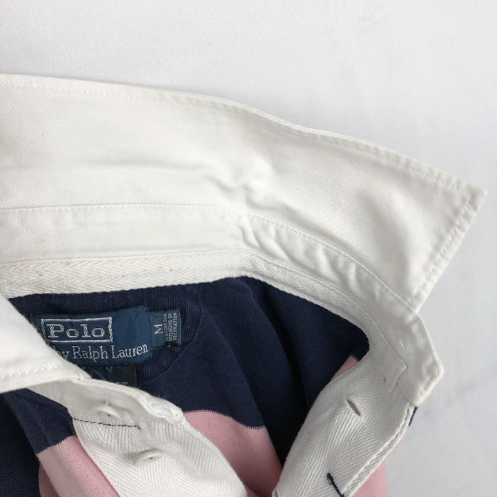Ralph Lauren POLO by Ralph Lauren CUSTOM FIT Border Pattern Long Sleeve Rugby Shirt Men's M cotton pink type Vintage Second Hand