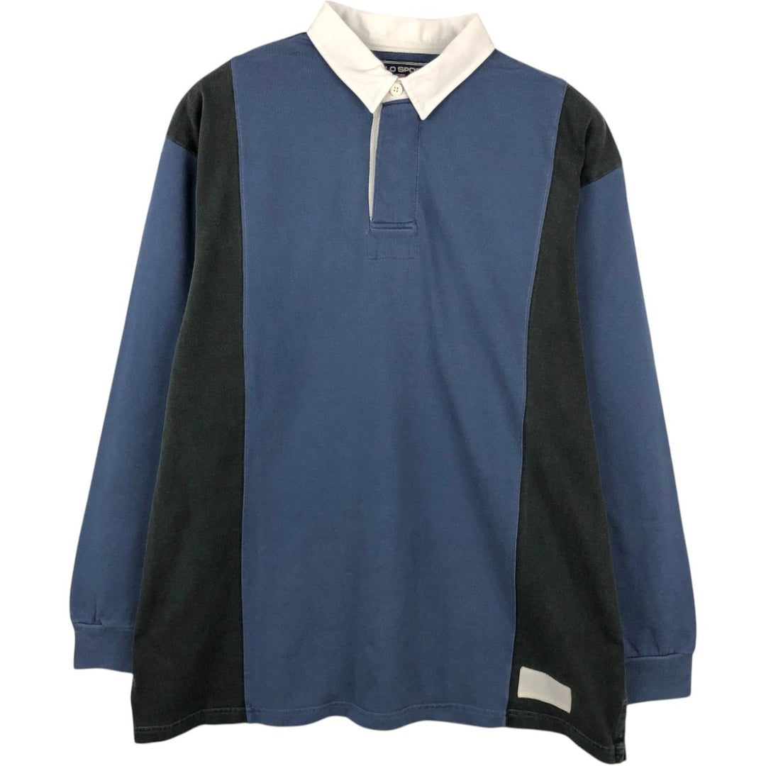 Ralph Lauren POLO SPORT long-sleeved rugby shirt, men's size XL (approx.) cotton navy blue type Vintage Second Hand