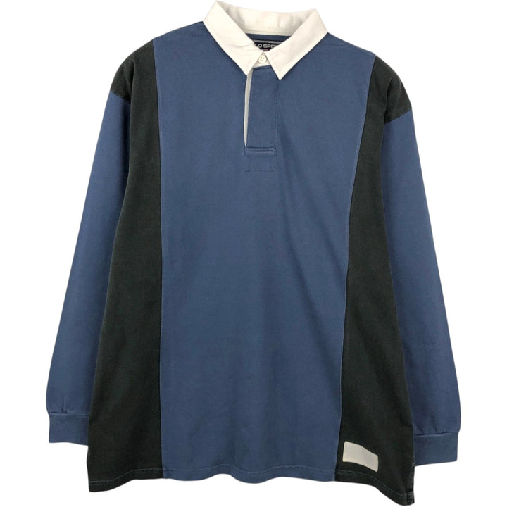 Ralph Lauren POLO SPORT long-sleeved rugby shirt, men's size XL (approx.) cotton navy blue type Vintage Second Hand