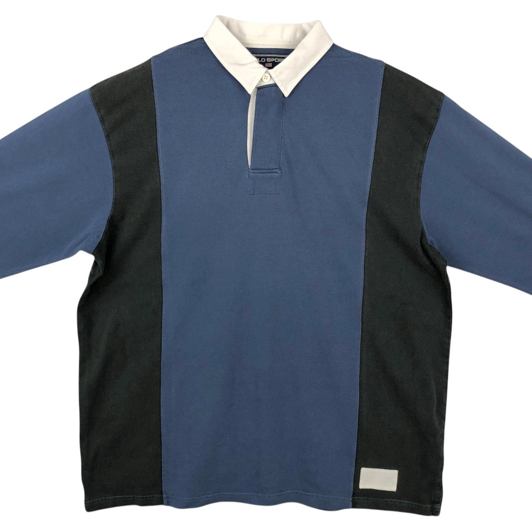 Ralph Lauren POLO SPORT long-sleeved rugby shirt, men's size XL (approx.) cotton navy blue type Vintage Second Hand
