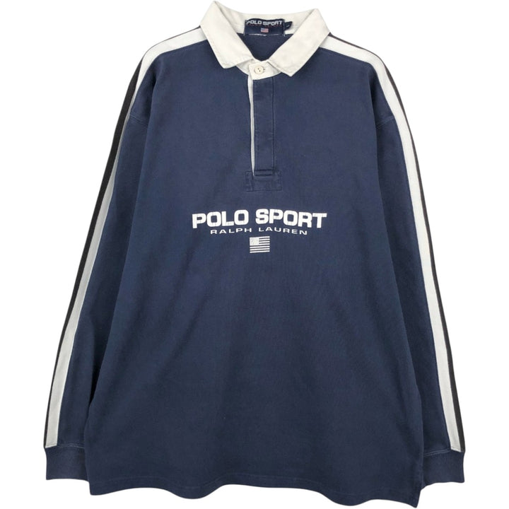 Ralph Lauren POLO SPORT long-sleeved rugby shirt with national flag pattern, men's size L (approx.) cotton navy blue type Vintage Second Hand