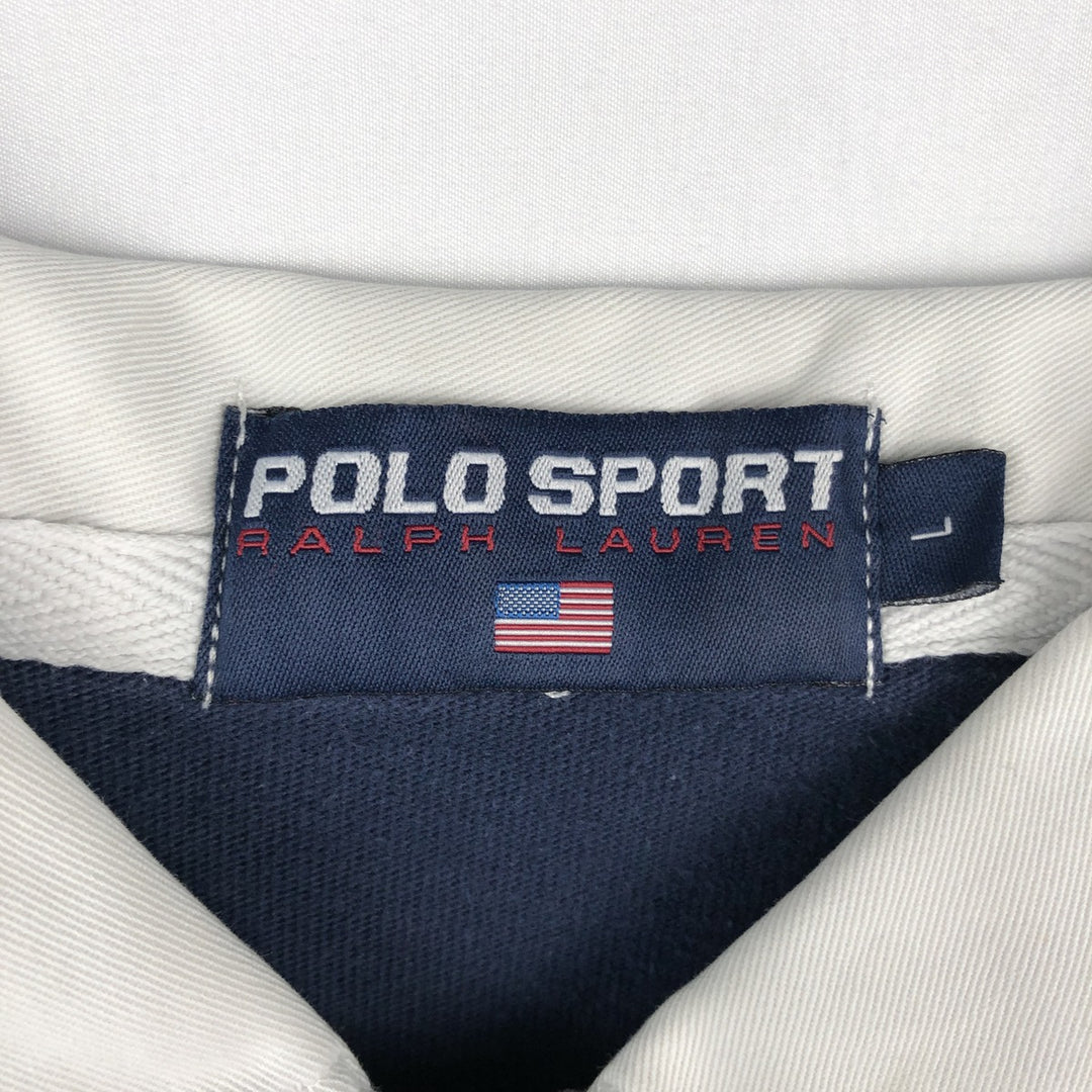 Ralph Lauren POLO SPORT long-sleeved rugby shirt with national flag pattern, men's size L (approx.) cotton navy blue type Vintage Second Hand