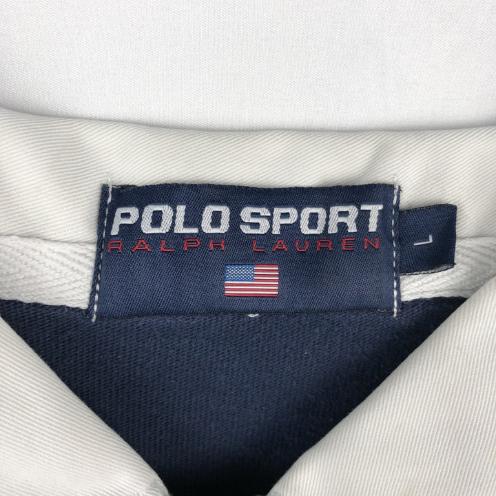 Ralph Lauren POLO SPORT long-sleeved rugby shirt with national flag pattern, men's size L (approx.) cotton navy blue type Vintage Second Hand