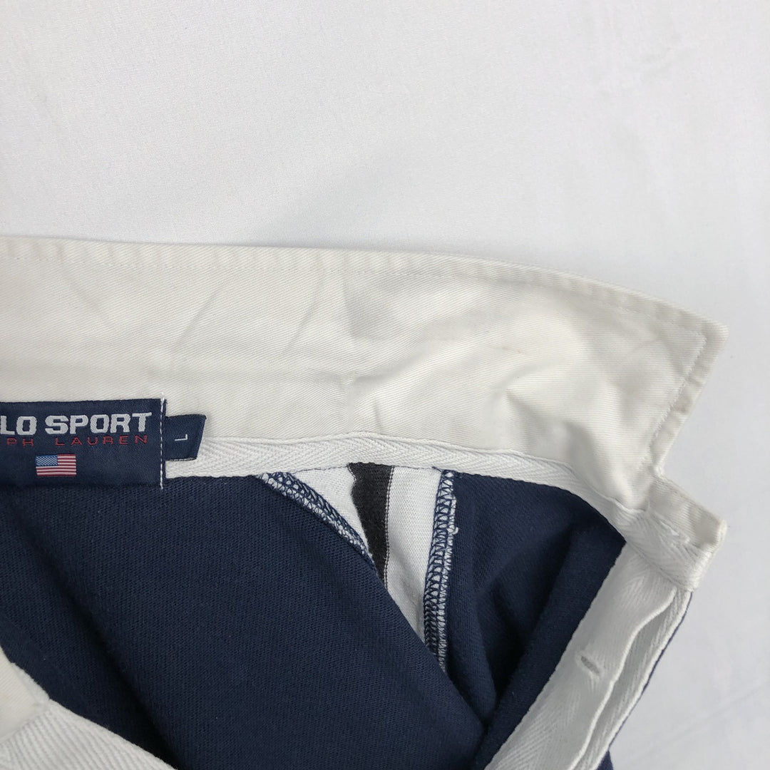 Ralph Lauren POLO SPORT long-sleeved rugby shirt with national flag pattern, men's size L (approx.) cotton navy blue type Vintage Second Hand