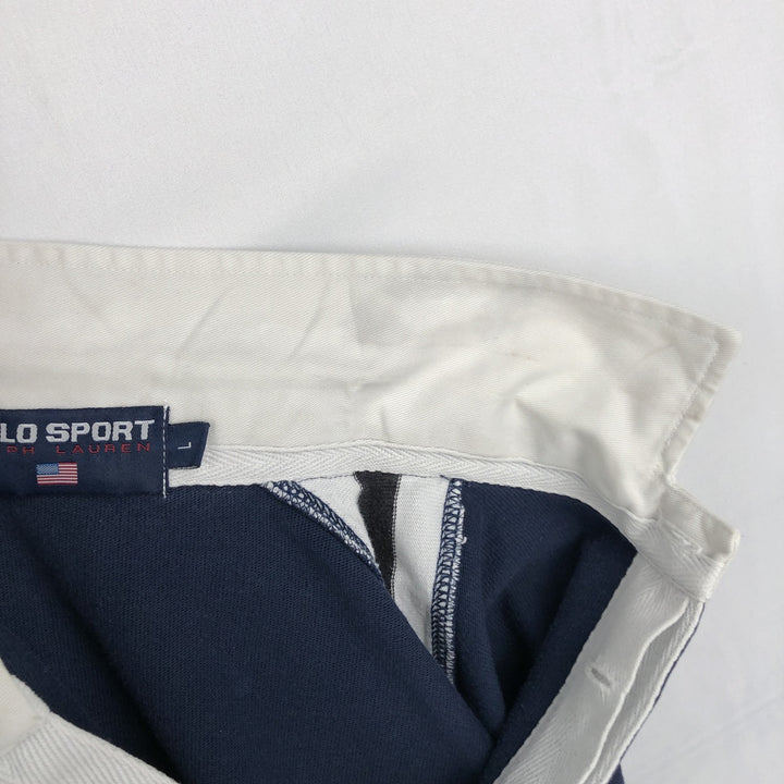 Ralph Lauren POLO SPORT long-sleeved rugby shirt with national flag pattern, men's size L (approx.) cotton navy blue type Vintage Second Hand