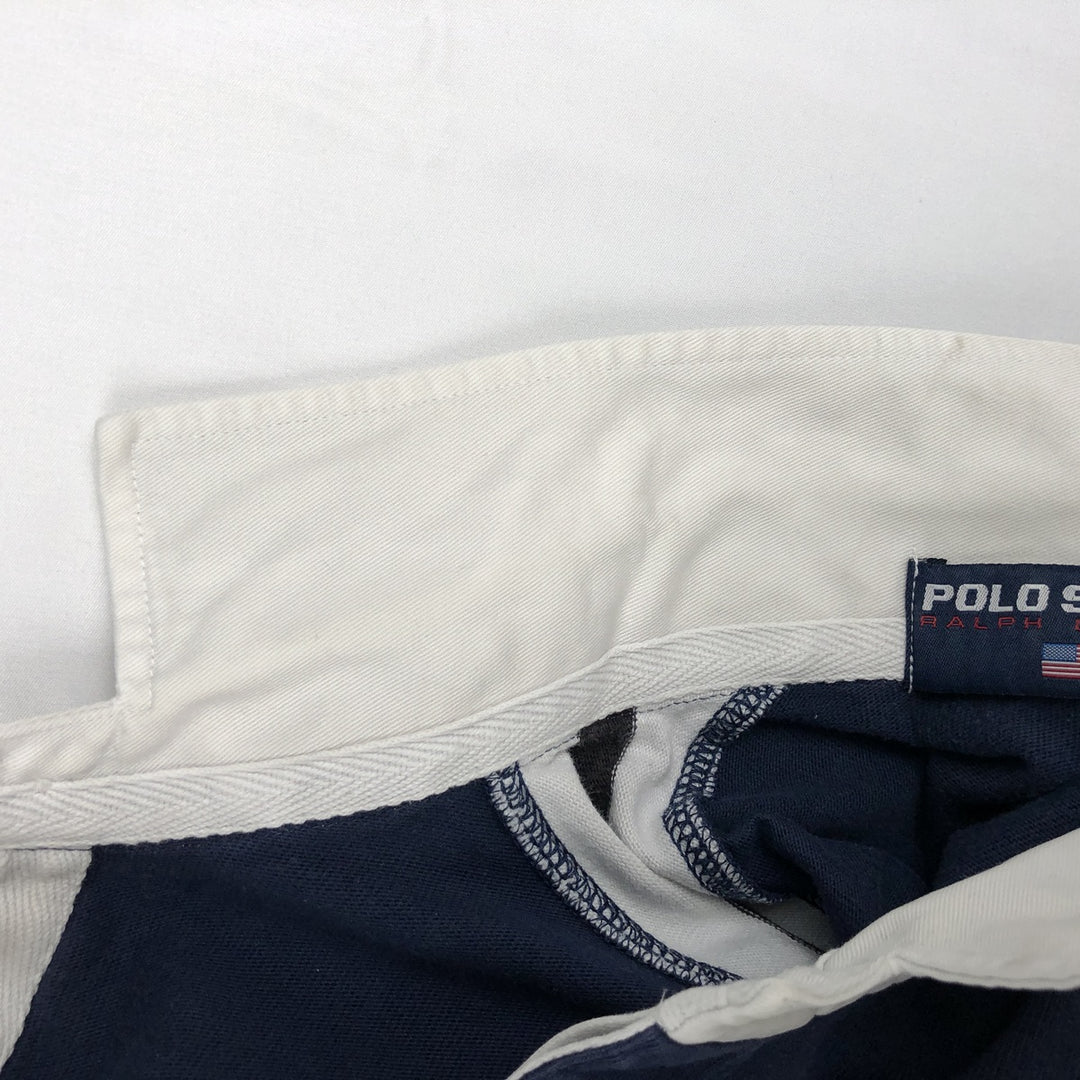 Ralph Lauren POLO SPORT long-sleeved rugby shirt with national flag pattern, men's size L (approx.) cotton navy blue type Vintage Second Hand