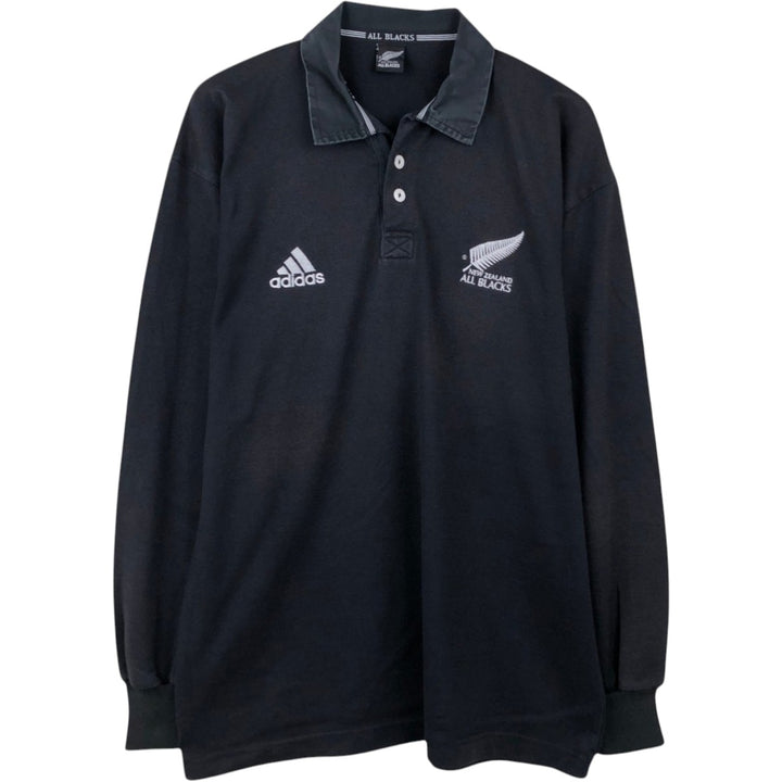 Adidas ALL BLACKS long-sleeve polo shirt, men's size XL (approx.) unclear black type Vintage Second Hand