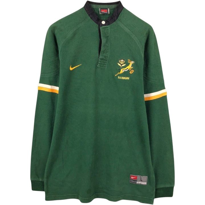Nike TEAM Band Collar Long Sleeve Rugby Shirt, Men's Size L (approx.) unclear green type Vintage Second Hand