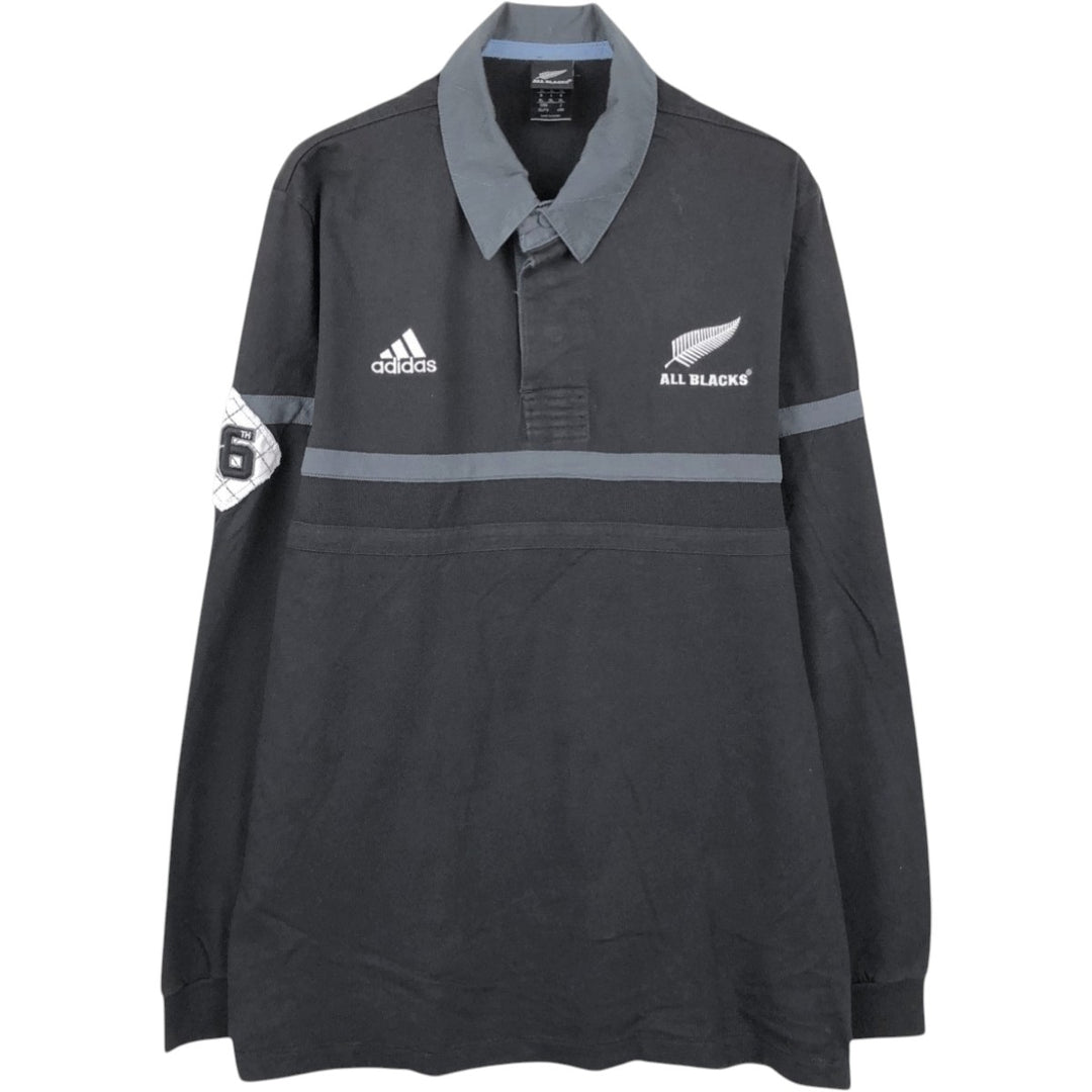 Adidas ALL BLACKS long-sleeve polo shirt, men's size XL (approx.) cotton black type Vintage Second Hand