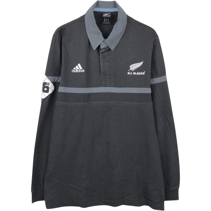 Adidas ALL BLACKS long-sleeve polo shirt, men's size XL (approx.) cotton black type Vintage Second Hand