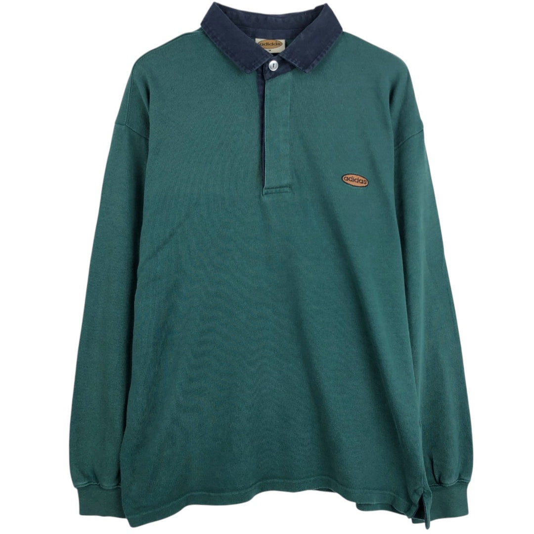 Vintage 80s-90'S Adidas long-sleeved polo shirt, men's size M (approx.). cotton green type Vintage Second Hand