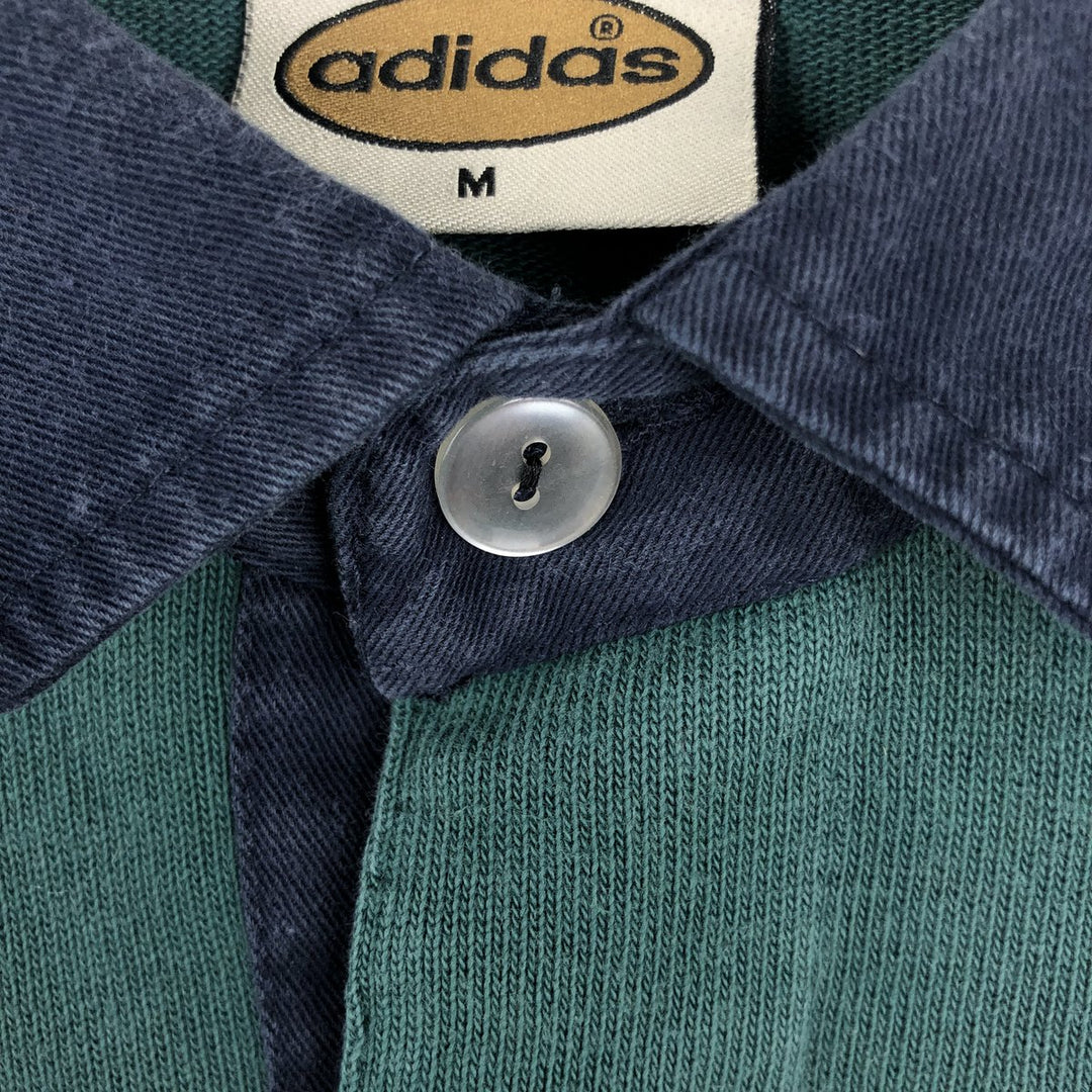 Vintage 80s-90'S Adidas long-sleeved polo shirt, men's size M (approx.). cotton green type Vintage Second Hand
