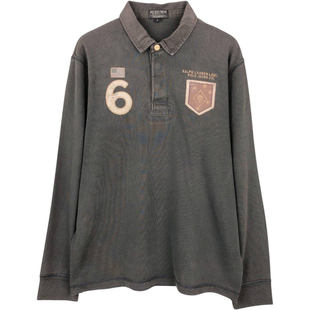 Ralph Lauren POLO JEANS COMPANY Long-Sleeve Rugby Shirt, Men's Size L (approx.) unclear black type Vintage Second Hand