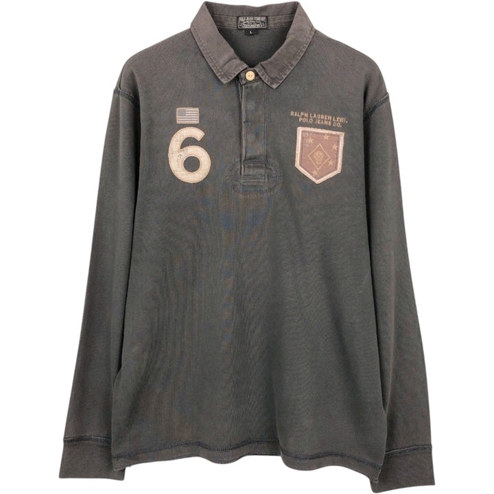 Ralph Lauren POLO JEANS COMPANY Long-Sleeve Rugby Shirt, Men's Size L (approx.) unclear black type Vintage Second Hand