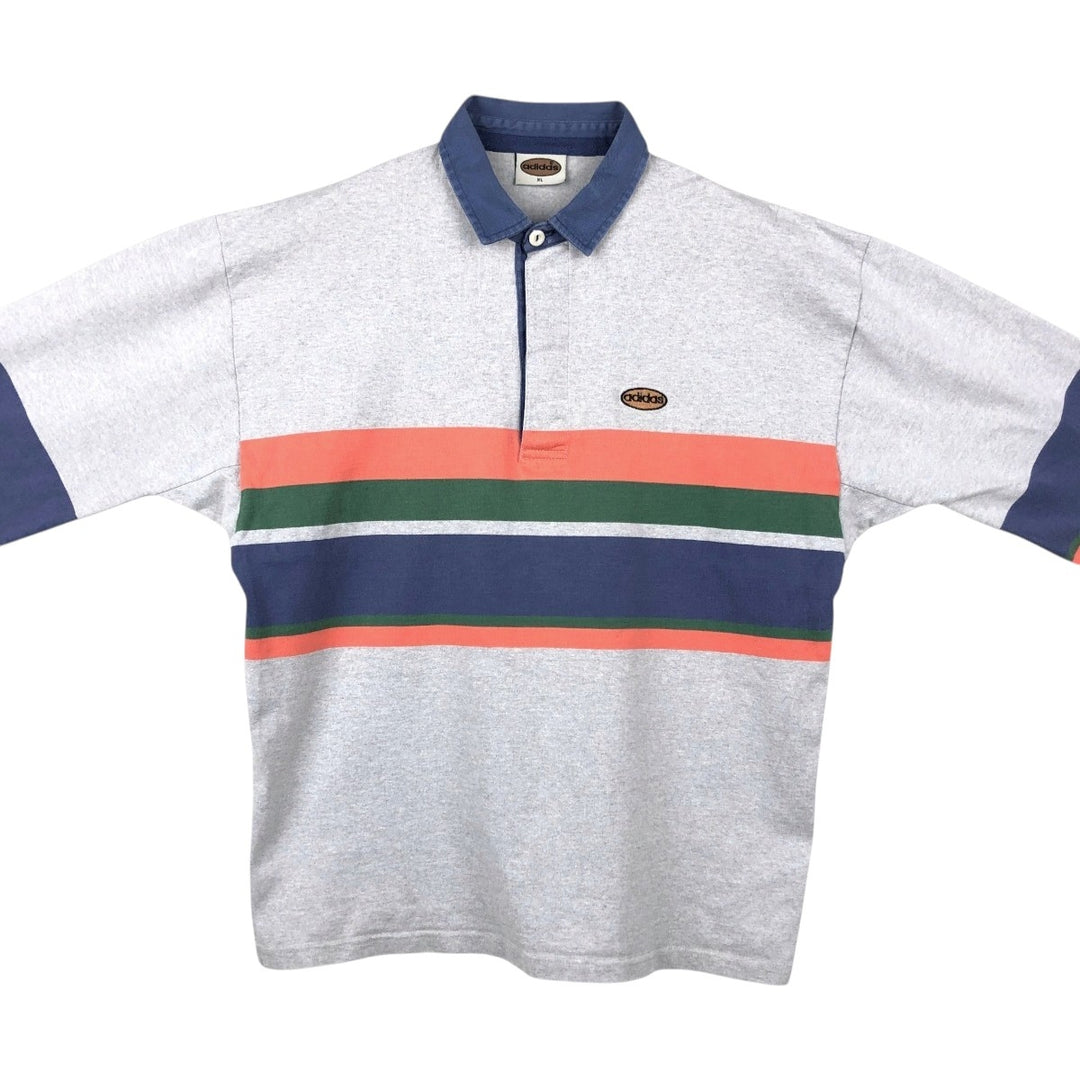 80s-90'S Adidas long-sleeved polo shirt, men's size XL equivalent, vintage. cotton gray type Vintage Second Hand