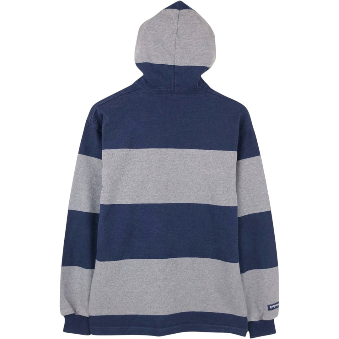 BARBARIAN Striped Pattern Hooded Long-Sleeve Rugby Shirt, Made in Canada, Men's Size S (approx.) cotton navy blue type Vintage Second Hand