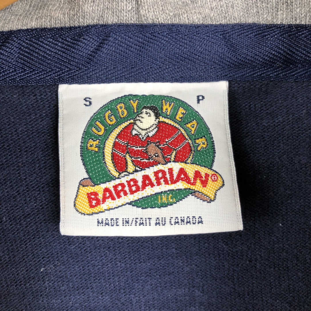 BARBARIAN Striped Pattern Hooded Long-Sleeve Rugby Shirt, Made in Canada, Men's Size S (approx.) cotton navy blue type Vintage Second Hand