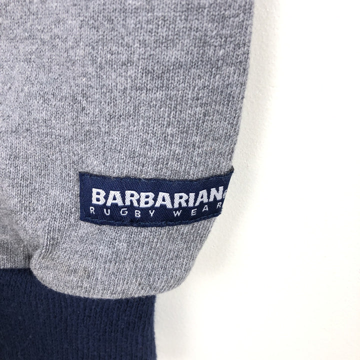BARBARIAN Striped Pattern Hooded Long-Sleeve Rugby Shirt, Made in Canada, Men's Size S (approx.) cotton navy blue type Vintage Second Hand