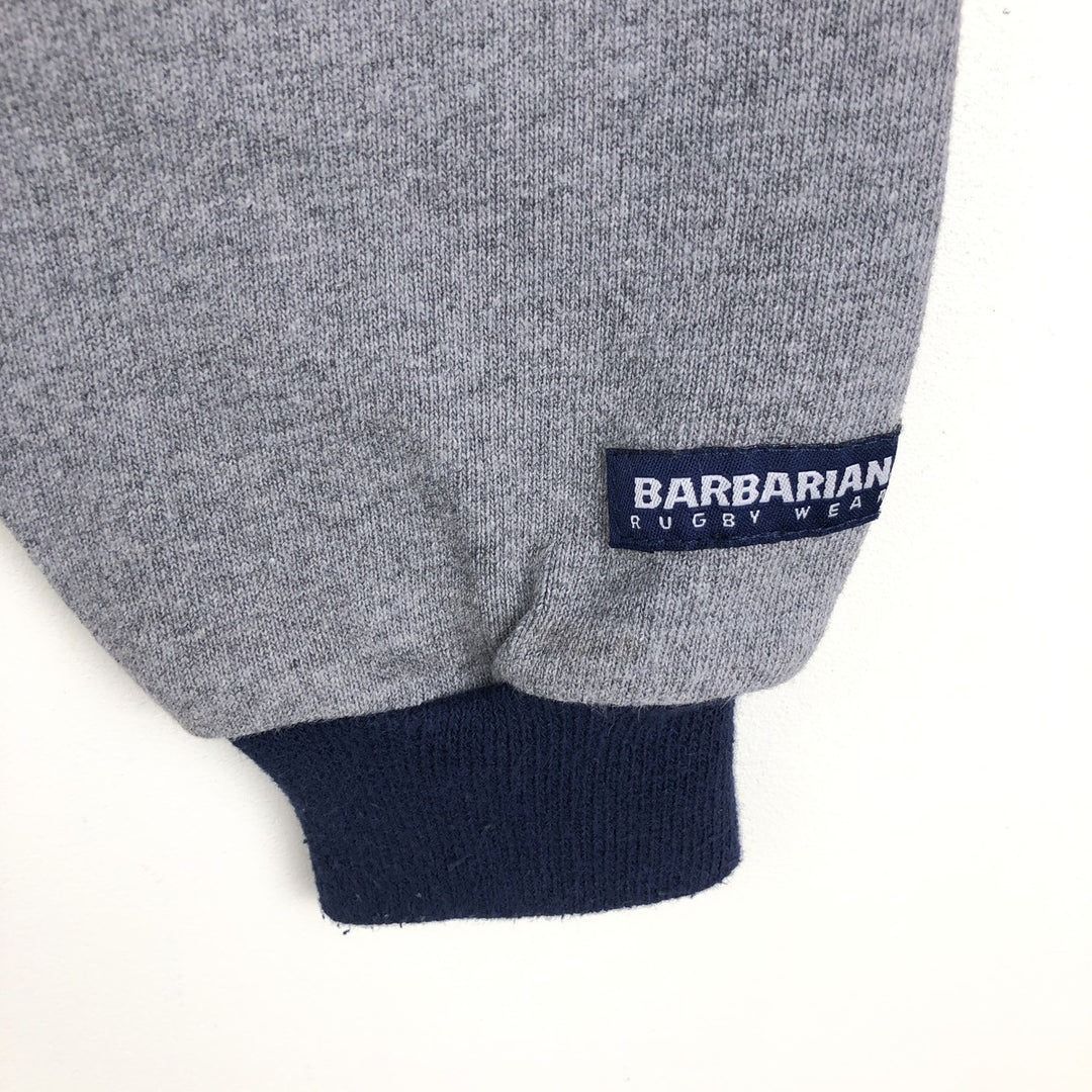BARBARIAN Striped Pattern Hooded Long-Sleeve Rugby Shirt, Made in Canada, Men's Size S (approx.) cotton navy blue type Vintage Second Hand