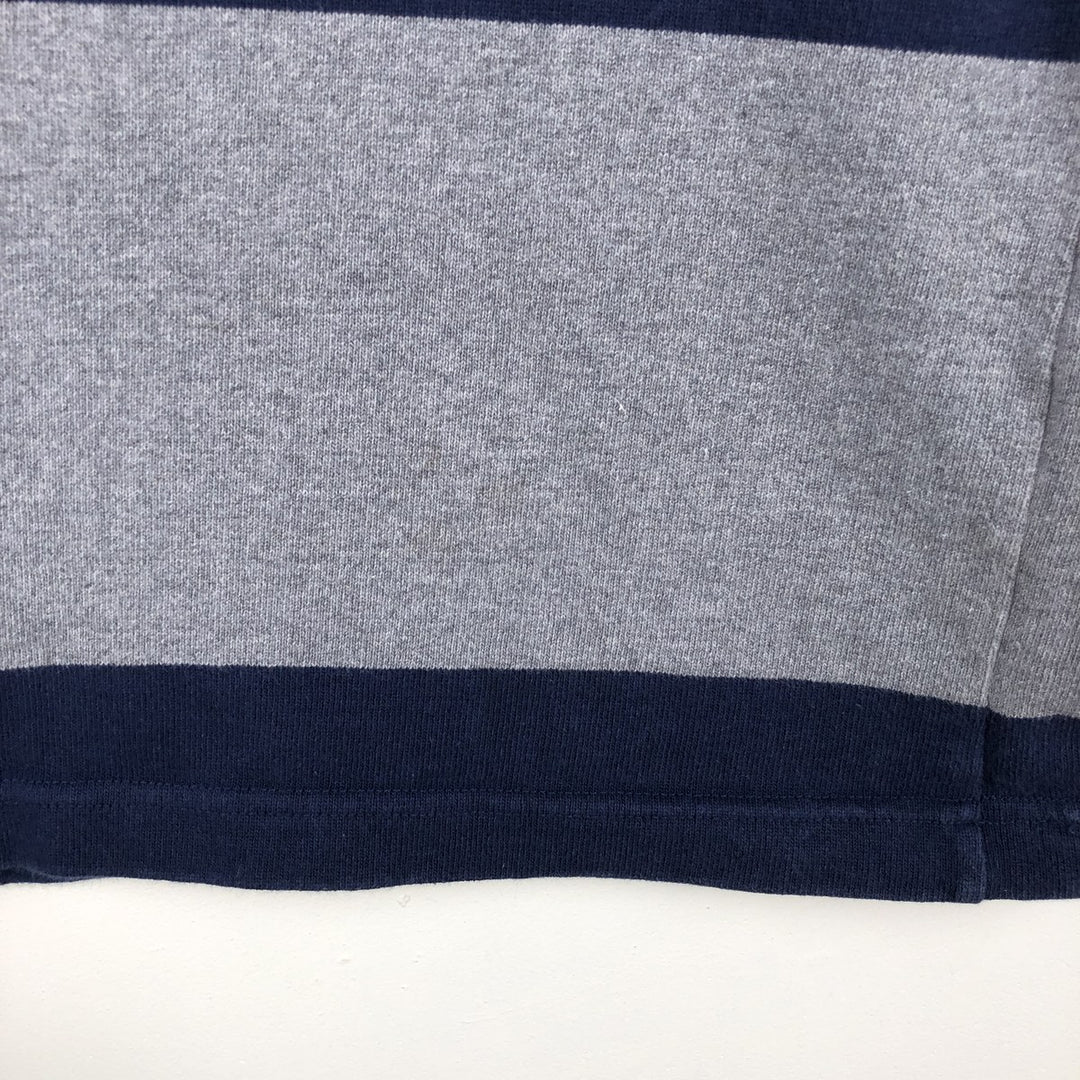 BARBARIAN Striped Pattern Hooded Long-Sleeve Rugby Shirt, Made in Canada, Men's Size S (approx.) cotton navy blue type Vintage Second Hand
